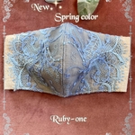 ✨new✨Spring🌸ベージュリネンにデニムブルーのチュールレースが素敵なマダムのマスク