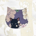 ネコ型コースター　”ねこのみみ”　にゃんコースター　黒猫と桜　くすみ紫