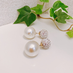 キラキラとパールの2wayピアス・パヴェボールピアス・パールキャッチ　・ミラーボールピアス・フォーマル・アクセサリー・上品なのに華やかなピアス・パールピアスフォーマル