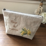 ミモザの刺繍ポーチ●リネン100%