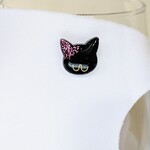 2wayピンクラメ黒猫アクセサリー(マグネット)