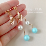 夏色⭐️パステルブルーと透かしリーフのツイストピアス/イヤリング（金属アレルギー対応）14kgf おでかけに♪