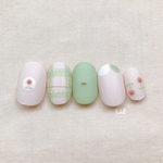 お花 × チェック ネイルチップ