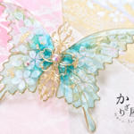 桜模様と水浅葱色の蝶バレッタ（hair ornaments of butterfy〜Spring green＆cherryblossom 〜）.