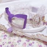 特別期間限定品♡新作首輪♡ローズ柄WH♡パープルラッセルフリル♡