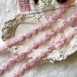 ＊再入荷＊50cm単位 パール付き 立体フラワー 花 薔薇 バラ ブレード リボン コーラルピンク BK210326 ハンドメイド
