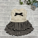 犬服　オーダー　『レース×ギンガムチェックの2段フリルワンピース　ブラック』春夏　わんこ服　かわいい　ナチュラル