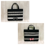 ピアノ&おんぷ　レッスンバッグ(ブラックストライプリボン)