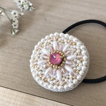 ビーズ刺繍ヘアゴム（circle lace/ロータスピンク）