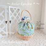  〜巾着かごバッグ〜【ネモフィラ・ホワイト】2way・3wayにもなるかごポシェット