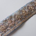 【50㎝カット済み】カラーオーガンジー刺繍リボン   【ダスティブルー】
