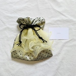 【3/20(土)22:00〜販売開始】イエロー　ブラック　オーガンジー　ドット　レース　巾着ポーチ