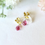 Three butterflies ＆ Pink Tourmaline Quartz Earrings 14kgf