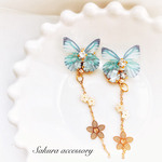 シフォンバタフライ×フラワーチェーン　ピアス　イヤリング