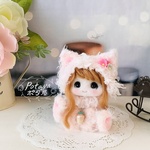 ふわもこ 猫着ぐるみ女の子ドール ☆　ハンドメイド　羊毛フェルト 猫　ハンドメイド 姫系  キティ