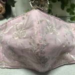 ☆  マスク綿100％コットンレース刺繍生地花柄(桜ピンク)☆ 入園・入学式にもオススメ!!