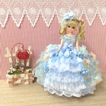 リカちゃん お姫様ドレス 一点物☆ローズオーガンジーフリル ブルー