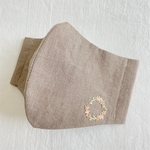お花の刺繍マスク レディースサイズ モカ リネン