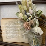 ２Way　ドライフラワースワッグとアンティーク風ガラスの花瓶セット
