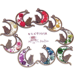 【再販】猫とカラフルお花の月 ペンダント