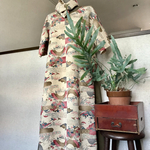 SALE❣️秋冬〜春　着物リメイク　正絹着物ワンピース　春夏新作‼︎  フレアーAライン　ストールおまけ付き　クリーム系