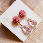 ダリア(桜色)×お花の雫ピアス、イヤリング(母の日にも)