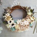Lune Bonheur＜Champagne＞＊ハーフムーンリース＊プリザーブドフラワー＊お花＊ギフト＊結婚祝い＊新築祝い＊お誕生日祝い＊母の日＊春の新作