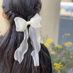 新品❗️風で揺れるたらりん　メタリックリボン🎀ヘアクリップ　ヘアゴム　子供にも！大人にも！【ダークブルー、ワインレッド、ホワイト、水色】オーガンジーリボン　チュールリボン
