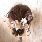 ［11追加再販］13本　シャンパンゴールド×ピンク　ドライフラワー　ヘアパーツ　ヘアアクセサリー　ヘッドドレス　髪飾り　成人式　卒業式　結婚式　ウエディング　ブライダル　かすみ草　紫陽花　チュール