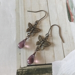 Luna.チェコドロップと蝶々のピアス☆アメジスト
