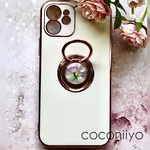 白　ホワイト　押し花　iphoneケース　リング付き