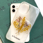 ミモザ花束　押し花スマホケース 全機種対応