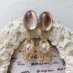 𝕆𝕟𝕝𝕪ピアス❤︎ℕ𝔼𝕎＊オーロラクリア×ゴールドパールフラワーピアス＊P210311