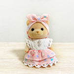 シルバニアファミリー 服  パステルピンクハート柄ノースリーブワンピース＆バンダナセット♡  おうち時間  着せ替え服