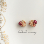 ワイン✴︎ゴールドフラワー❤︎繊細❤︎パールandビジューピアス❤︎再販4