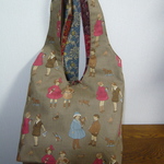 レトロモダン柄（茶×赤）リバーシブルショッピングバッグ