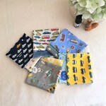 男の子のハンカチ*ガーゼハンカチ５P*片面は全部乗り物*くるま*クルマ*働く車*ロケット*潜水艦*ネコフェイス*目玉焼き*国旗*ストライプ