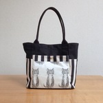 【Lサイズ】おすまし子ねこの帆布トートバッグ ~黒×黒~