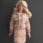 総裏仕立てツィードスーツ［ピンク・黒金ブレード］＋インナーの3点セット【Barbie FR FashionRoyalty PoppyParker Misaki】