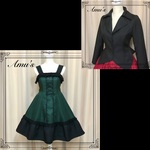 特別セット*燕尾ジャケット＆プリンセスライン編み上げジャンパースカート★ダークグリーン&ブラック/黒レース(即納品)