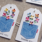 デニムポケットとお花のthank youタグ10枚セット