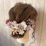 ［12］12本　ピンク×紫　ラベンダー　藤色　ドライフラワー　ヘアパーツ　ヘッドドレス　髪飾り　成人式　卒業式　結婚式　ウエディング　ブライダル　和装　発表会　子供　かすみ草　紫陽花　チュール