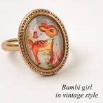 バンビガールのガラスのカボション・リング  〜ヴィンテージスタイル〜
