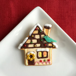 クリスマスのお家　クッキーのブローチ△グリーンのコトリ