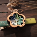 (一点物)つまみ細工ウッドアートクリップ❀梅 青緑