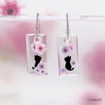 猫とお花のクリアピアス（rectangle）