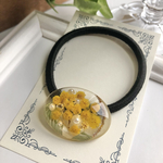 【今だけ送料無料】.*･ﾟドライフラワー×イエロー・クリーム レジン ヘアゴム.ﾟ･*.