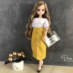 送料無料♡リカちゃん服♡イエローミモレ丈スカート♡大人リカちゃん♡リアルクローズ ♡ドール服