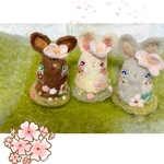 羊毛フェルト　春のうさぎさん達