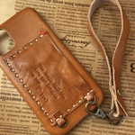 ストラップ付きスマホカバー　革 キャメル